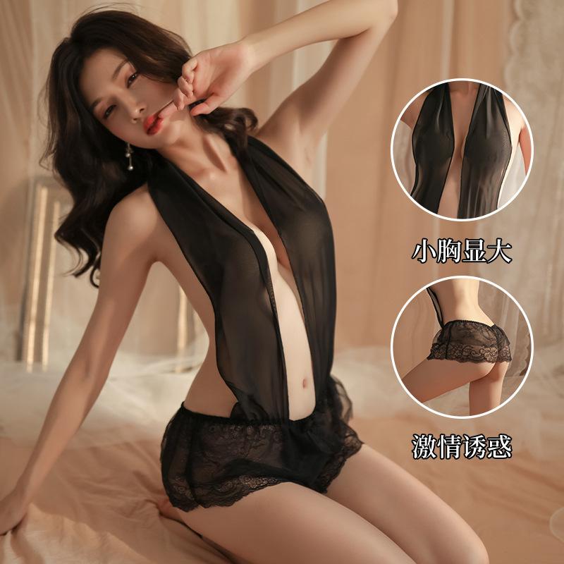 Sexy Adult products, hot one-piece sexy mesh, perspective neck-hanging sexy underwear set, passion miniskirt, new cotton.