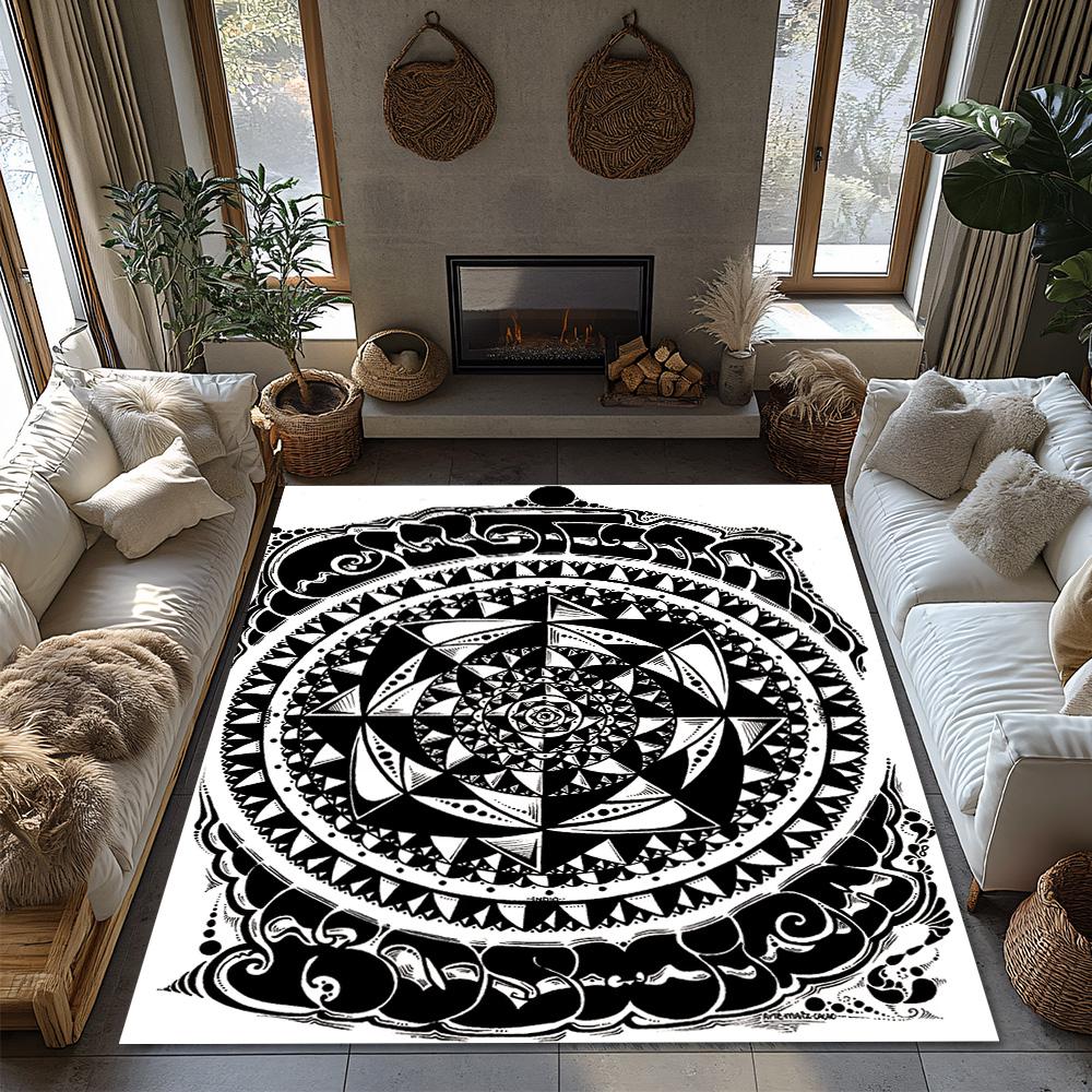 Boho Mandala Area Rug Non Slip Washable Floor Mat Living Room Decor Home Carpet Geometric Pattern Modern Abstract Design Indoor