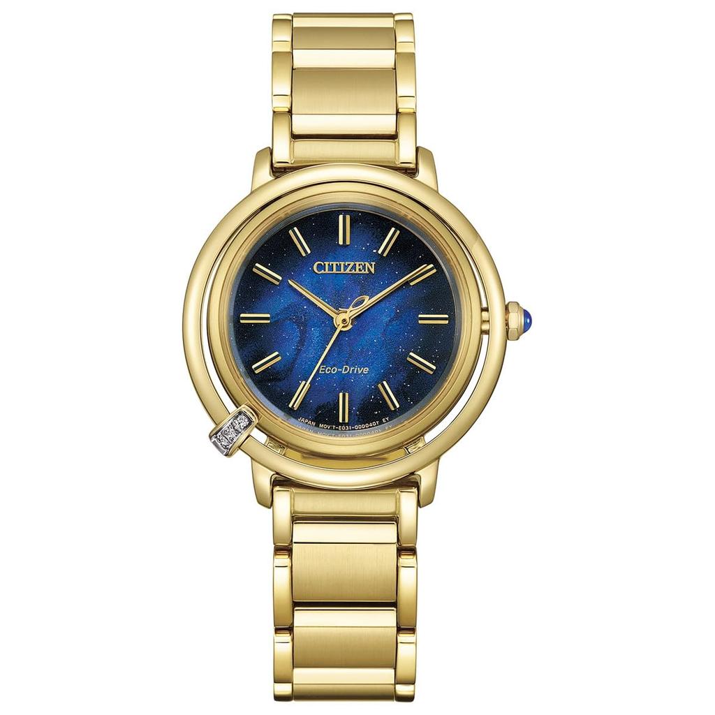 Citizen Limited Edition Waterproof ARCLY Blue and Gold EM1099-57L Women's Diamond-Embossed Solar-Powered Eco-Drive Watch, Collection,