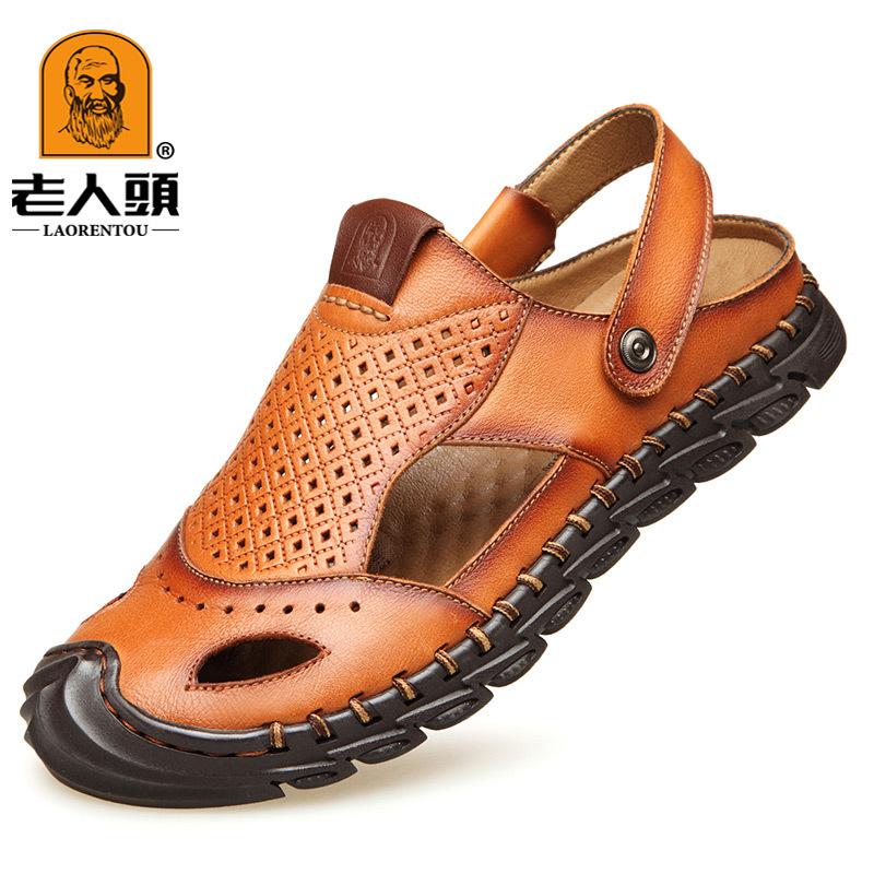 

Сандалии из натуральной кожи для пожилых людей, первый слой, пляжная обувь из коровьей кожи, летние новые мужские дышащие повседневные сандалии для сумок, двойного назначения 38 коричневый