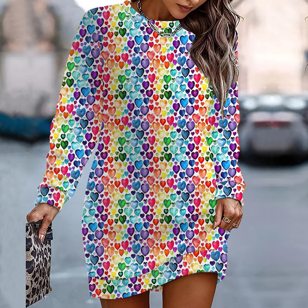 Damen Eleganter, Modischer, Trendiger und Lässiger Hoodie, 3D Herzsymbol Gedruckt Dreidimensionaler Schnitt Damen Langer Hoodie Valentinstagsgeschenk