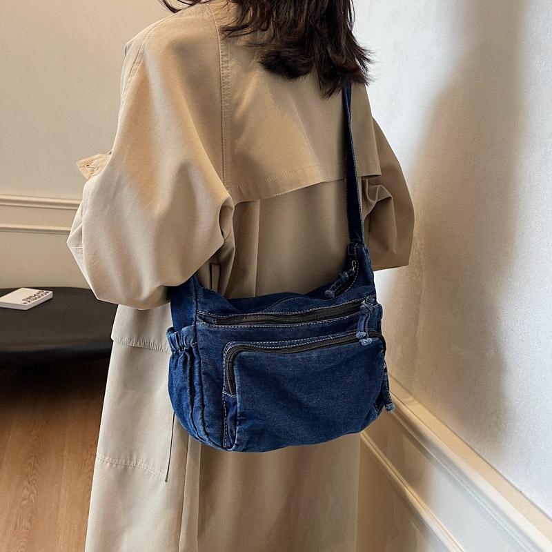 Denim Bag Multi-Layer Crossbody Bag Women Commuter Shoulder Bag Messenger Bag