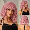 European and American Style Women's Short Curly Bobo Wig with Blunt Bangs Lades Summer Fashion Front Lace Heat Resistant Synthetic Fiber Wigs