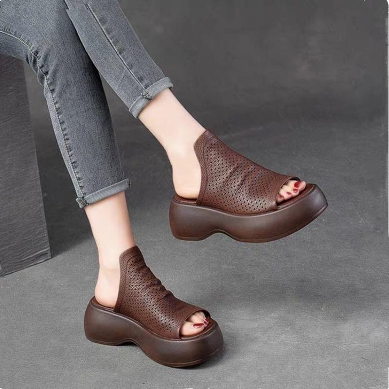 New Fashion Hollowed-out Fish-mouth Women's Shoes, Breathable Sponge Thick-soled Sandals, Large Size