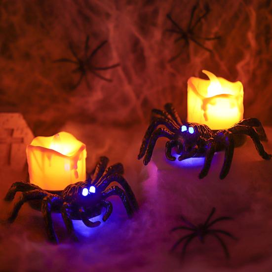 Flameless LED Candle Lights Halloween Spider Tea Light Decoration Battery Operated 3D Electric Flickering Fake Candle for Home Decor