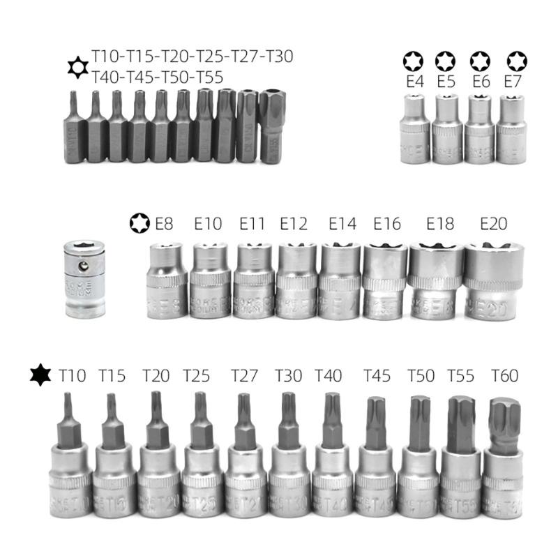 34Pcs Star Socket & Bit Set Electronic Safety Drill Driver Handheld Tool for Mechanics DIYer Enthusiasts Household Tasks