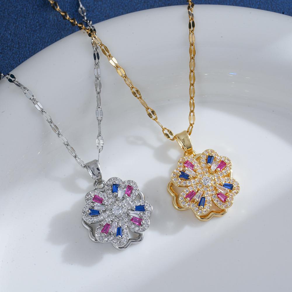 Rotatable Four Leaf Flower Necklace Women European American Style 360 Degree Collarbone Chain Niche Fashion Jewelry Gift