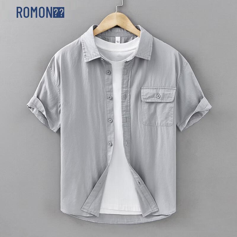 

ROMON Men s Loose Fit Short Sleeve Cotton Shirt L