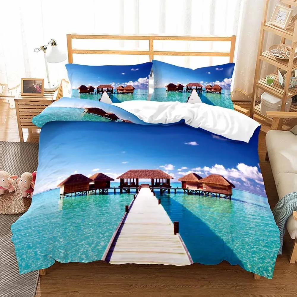 

Modern Style Bed Cover Sets 2/3pcs Print Travel Scenery King-Sized Dimensionsd Dimensions Beding Set Comfortable Quilt Cover featuring Pilowcases Bed 100*200cm Single