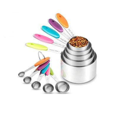 Stainless Steel Measuring Cup & Spoon Set with Scale, Heat-Resistant Silicone Coffee Spoon, Baking Tools