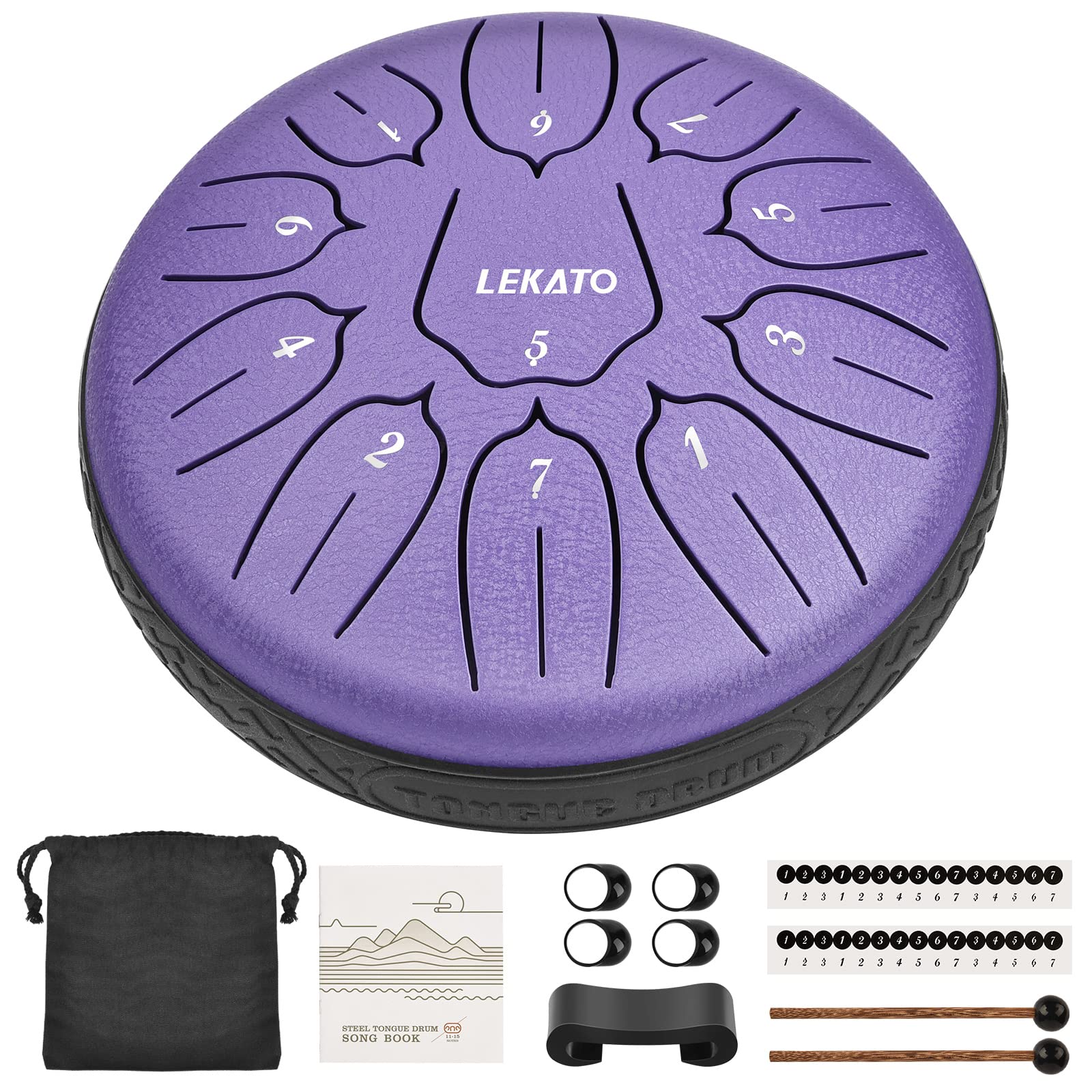 

LEKATO 11-Note Steel Tongue Drum, 6-Inch, Metal Percussion Instrument with Mallets and Storage Bag, Ideal for Meditation, Yoga, and Zen (Purple)