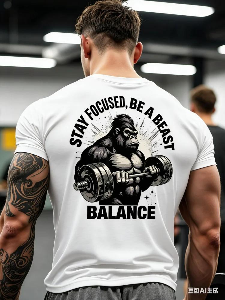 Summer Gym Fitness Unisexs Tshirt Cool Gorilla Printed Short Sleeve Tees Casual Fashion Funny Pattern Round Neck Pullover Tops
