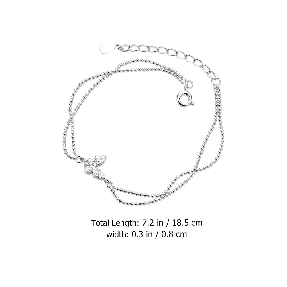 TENDYCOCO Butterfly Bracelet, Double Chain, 925 Sterling Silver, Women's, Cute, Simple, Adjustable, Stackable