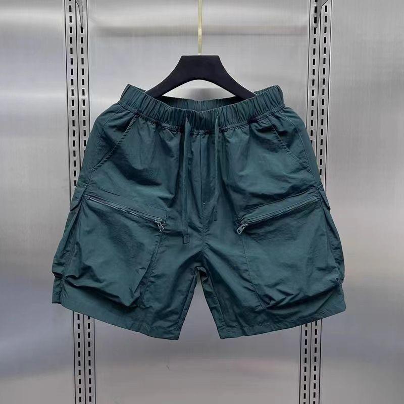Pantaloncini Cargo da Uomo Retro Multi Tasche Estivi Sottili Larghi Dritti Casual Capispalla Capri Tinta Unita Coulisse Pantaloncini