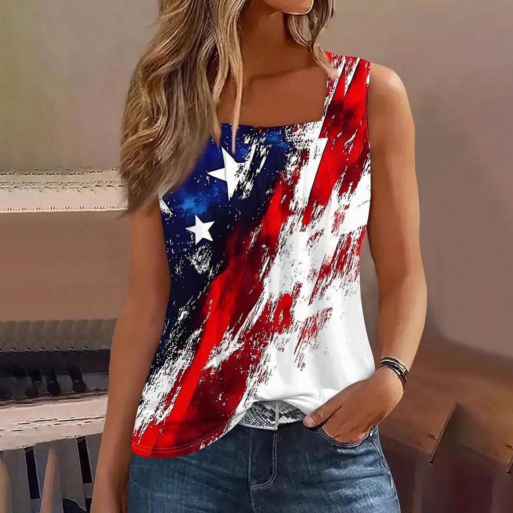 Tanktop mit quadratischem Kragen, bedruckt, lässig, lockere Passform, ärmelloses Shirt