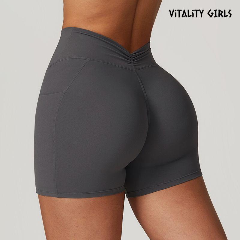

Vitality Girls Peach Hip Raise Yoga Shorts Anti-Curling Quick-Drying Tight Fitness Stretch Shorts Women Free Gray S