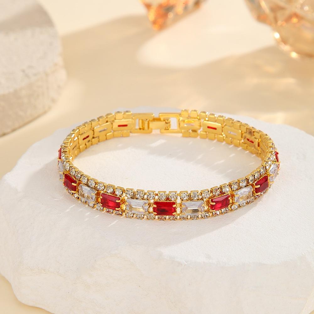 Charm Female White Red Black Green Blue Zircon Stone Square Rectangle Bracelet Gold Color Wedding Jewelry For Women
