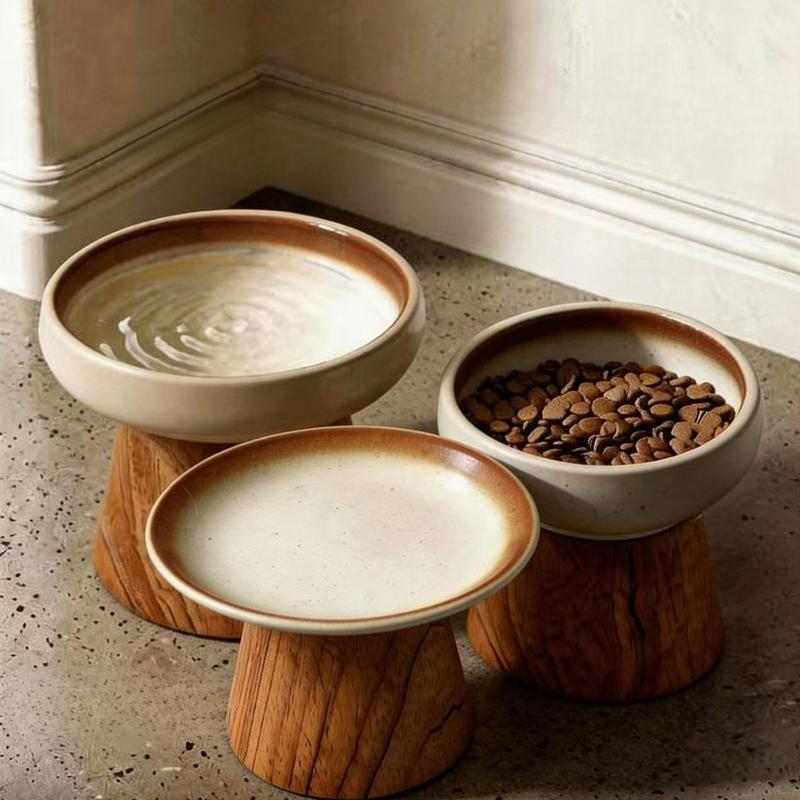 Elevated Neck Support Ceramic Cat Bowl Large Caliber Food Bowl for Cats Dogs Water Containers