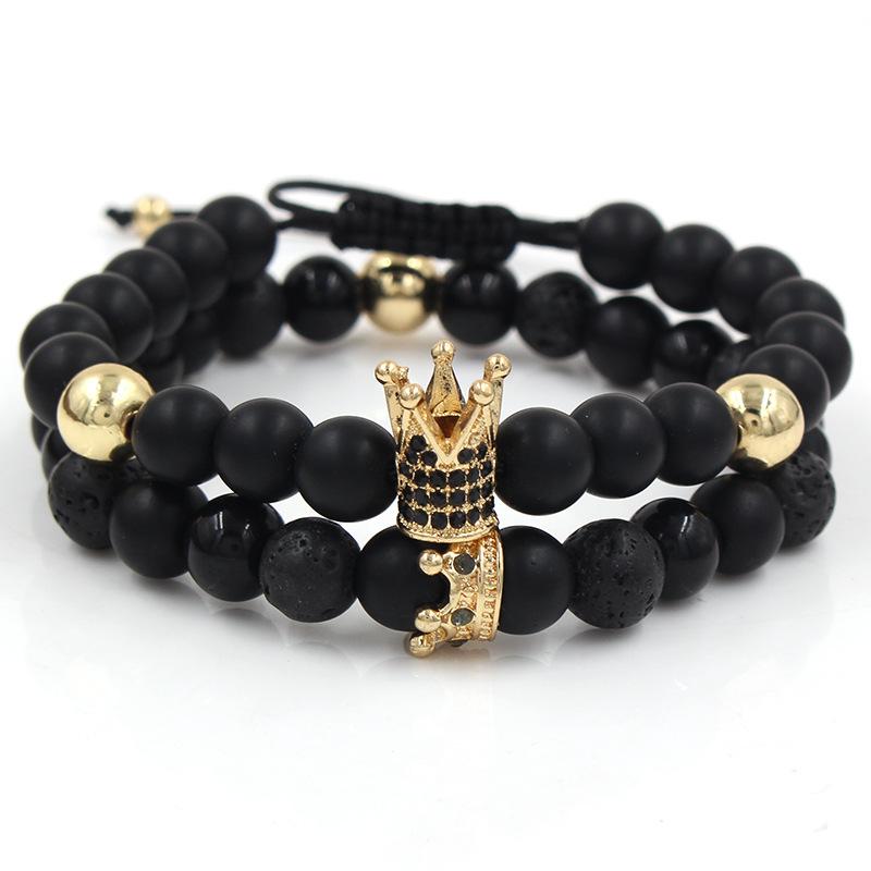 Creative personality black matte woven high crown white pine wear small crown two-piece set bracelet bracelet accessories men