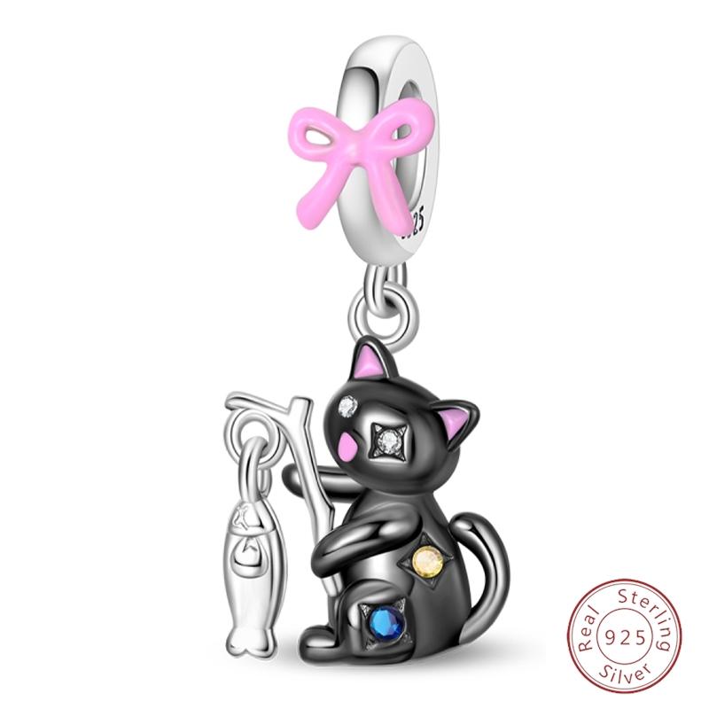 S925 Silver Birthday Bear Lucky Cat Elephant Family Firefly Charms Beads Fit 3mm Bracelets DIY Fine Jewelry