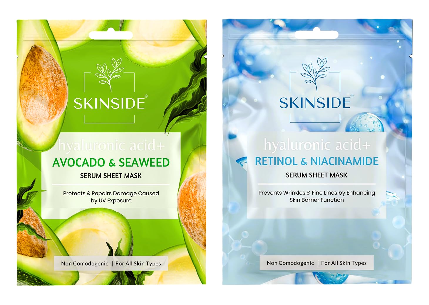 SkinSide Serum Sheet Mask for Glowing Skin with Hyaluronic Acid | Face Mask Sheets Combo for | Hydrating | Tan & Blackheads Removal | Instant Brigh