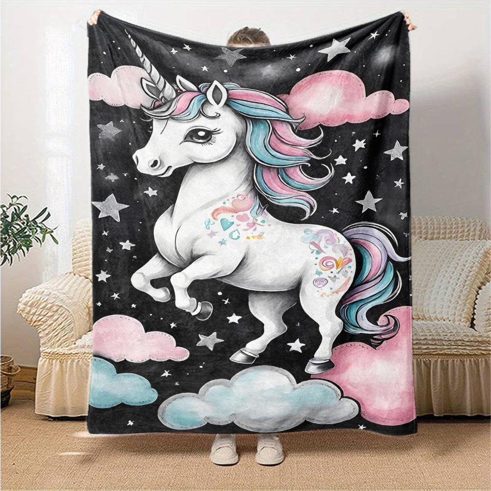 1pc Unicorn Clouds Blanket Lightweight Flannel Throw for Sofa Bed Travel Camping Livingroom Office Couch Chair