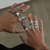 SHIXIN 20Pcs/Set Punk Geometric Stars Rings Men Hip Hop Stackable Silver Color Knuckle Rings Set Male Jewelry  Accessories