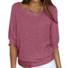 Spring European & American Style Solid Color Round Neck Sweater - Women's Elegant Three-Quarter Sleeve Commuter Top