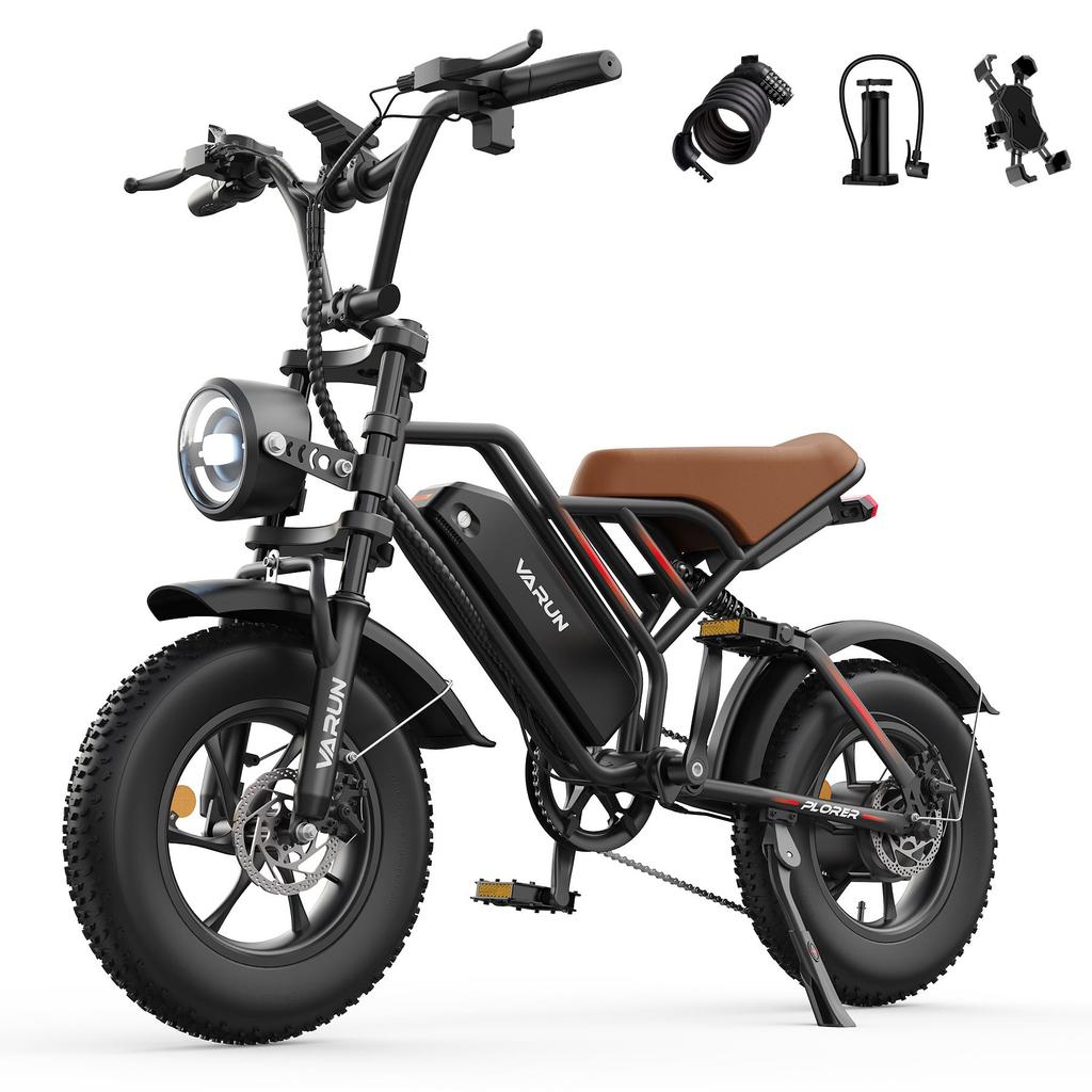 Varun Plorer All-Terrain Electric Bicycle 16 Inch Off- Road Fat Tires E-Mountain Bike 500W Motor 48V13Ah Battery Outdoor Riding Electric Bike