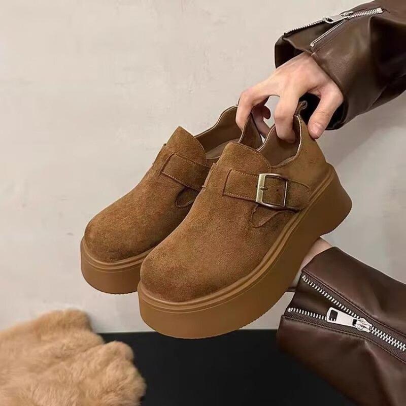 Thick-soled Women's Autumn Small People Gain Height, New Retro One-pedal Boken Single Shoes