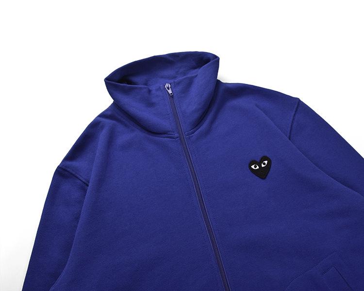 HEYPLAY Unisex Trendige Blaue Reißverschlussjacke mit Rotes Herz & Großem Schwarzen Herz auf dem Rücken, Kapuzenpullover mit Stehkragen.