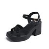 Summer New Thick-soled Thick-heeled Buckle Belt Buckle One-word Buckle Belt Women's Shoes Sandals Women's European and American Large-size Women's