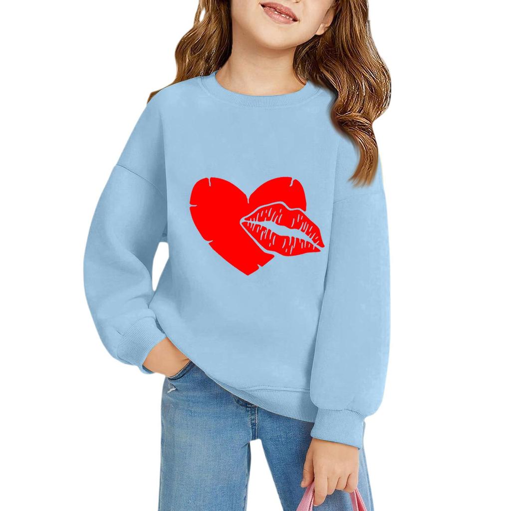 Girls Round Neck Pullovers For Kids Printed Baby Tops Valentine's Day