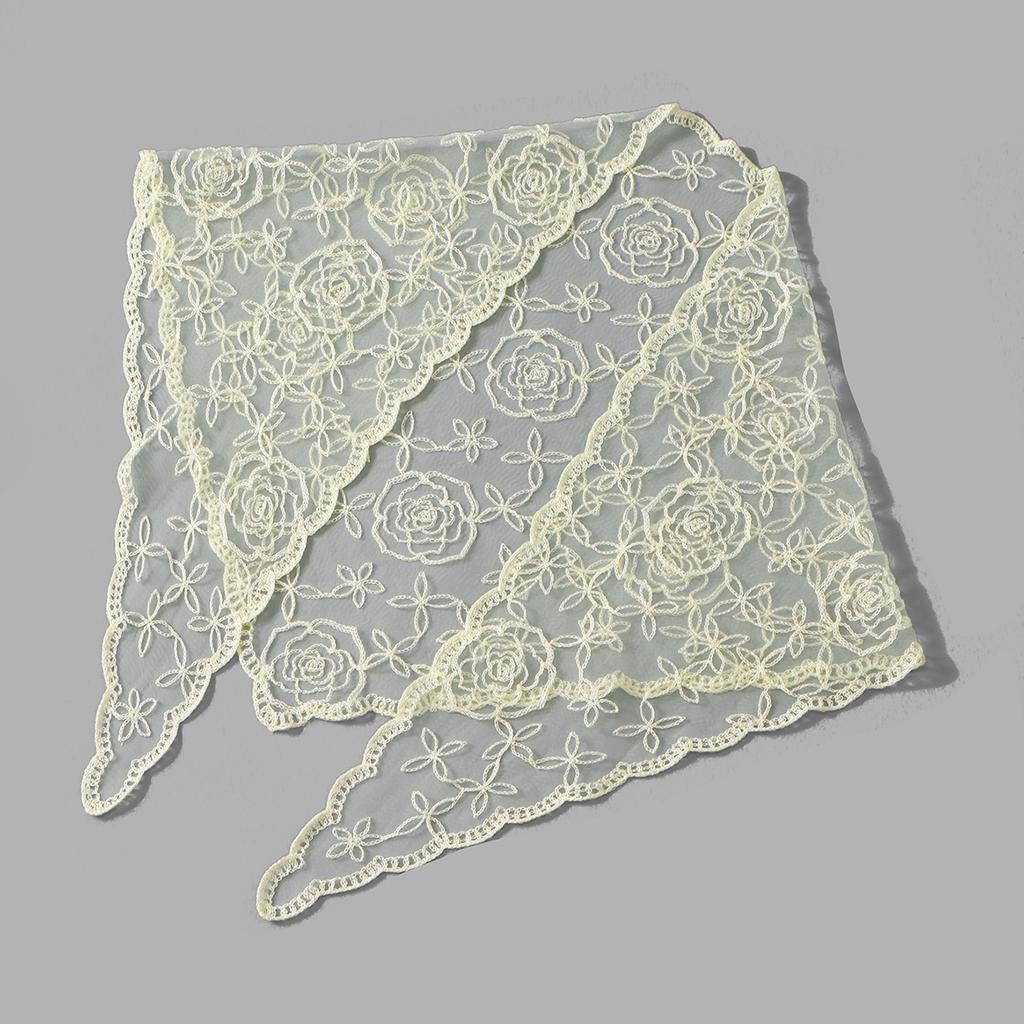 Embroidery Lace Floral Triangular Scarf Veil Woman Muslim Prayer Headscarf Elegant Headcloth Spanish Shawl 130*45Cm
