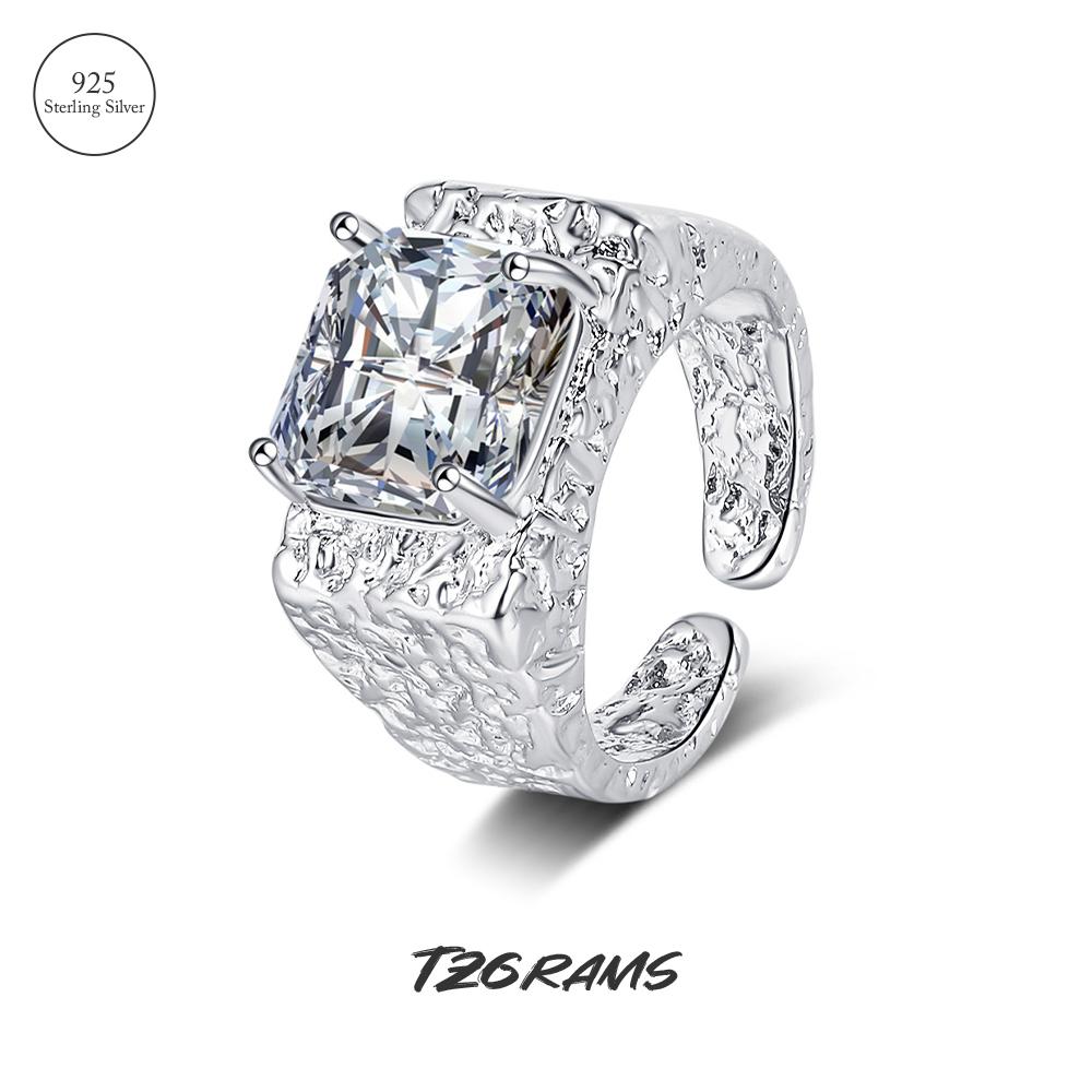 

Кольца из стерлингового серебра 92,5 пробы с большим цирконом для Cool Girl Lava Texture Регулируемые персонализированные глянцевые корейские модные украшения