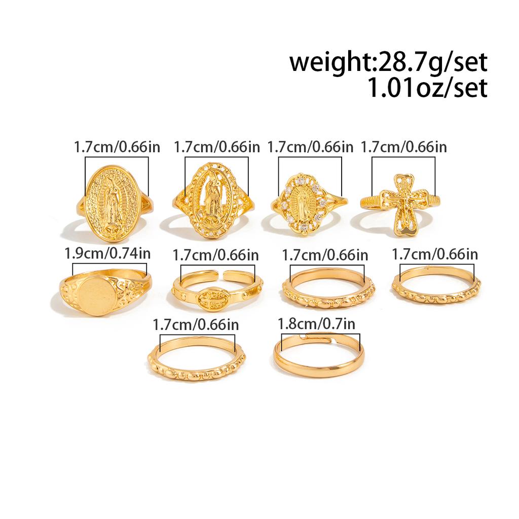 PuRui Punk 10Pcs/Set Gold Color Hollow Out Cross Shaped Rings Finger Women Creative Unique Daily Banquet Zircon Accessories