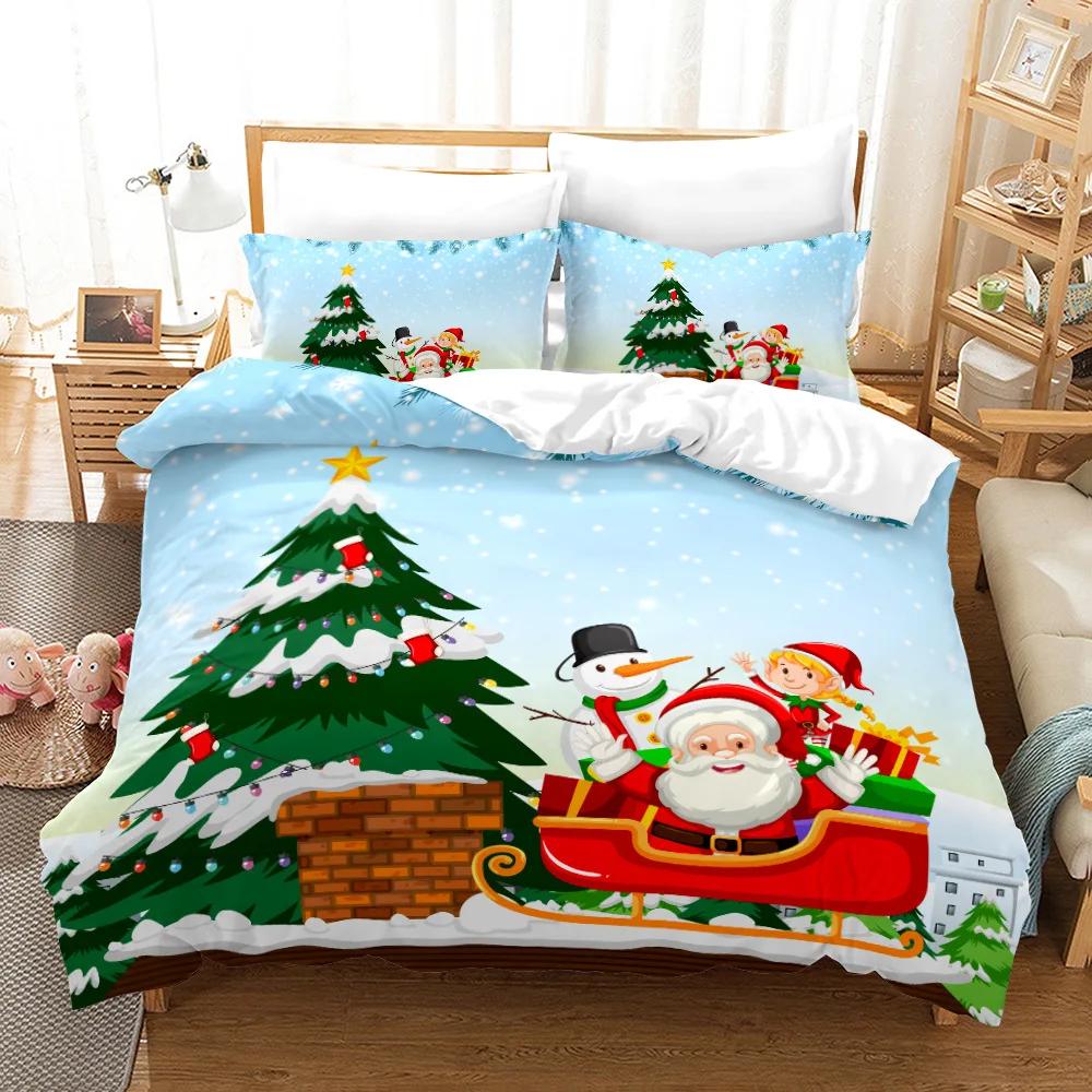 

Cartoon Merry Christmas Quilt Cover Set Pillowcases Double Bedding Housse De Couette 2 Personne Bedding Set King Size Bedroom EU single(135x200cm)