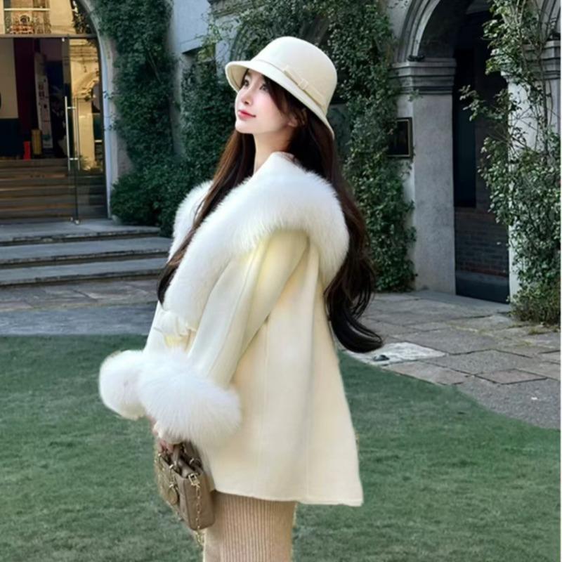 Autumn and Winter New Women's Double-sided Cashmere Cape Woolen Coat
