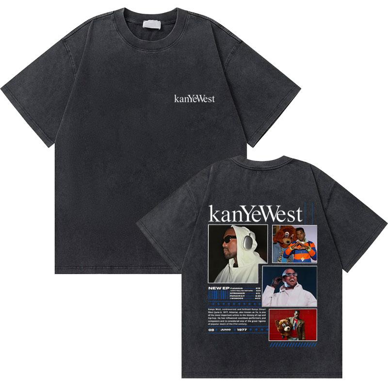 Rapper Kanye West Graduation The Life of Pablo The College Dropout Bear Vintage Washed T-shirt Men Hip Hop Fashion Oversized Tee S разноцветный