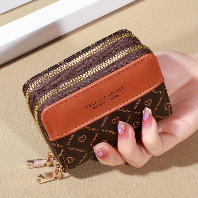 Женский кошелек в винтажном стиле большой вместимости, прочная искусственная кожа, несколько отделений для карт, дизайн в стиле колорблок, легко чистится, с застежкой-молнией коричневый