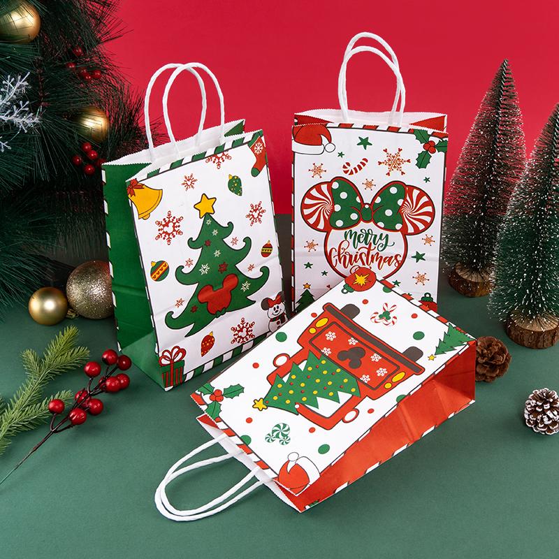StoBag, Christmas Pattern, Kraft Paper Reusable Gift Bags, for kids Party supplies, Packing Presents, Goodies, Decor, 12/30pcs 30pcs&15x8x21cm