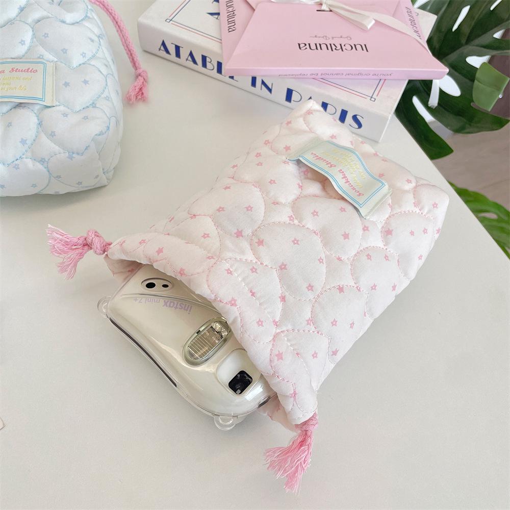 Starry Quilted Drawstring Pouch Camera Storage Bag Portable Soft Purse Organizer for Polaroid and Makeup KTB