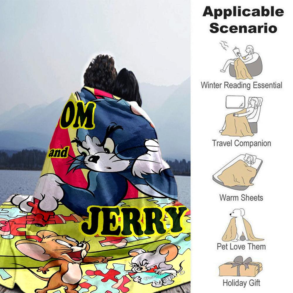 1pc Tom Jerry Flannel Blanket Soft Warm Throw for Home, Office, Travel, All-Season Cozy Bedding GiftL1195