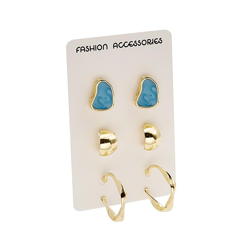 Cold Wind 3 Pairs Of Simple Stud Earrings Set Irregular Oil Dripping Round Earrings Personalized Temperament Earrings