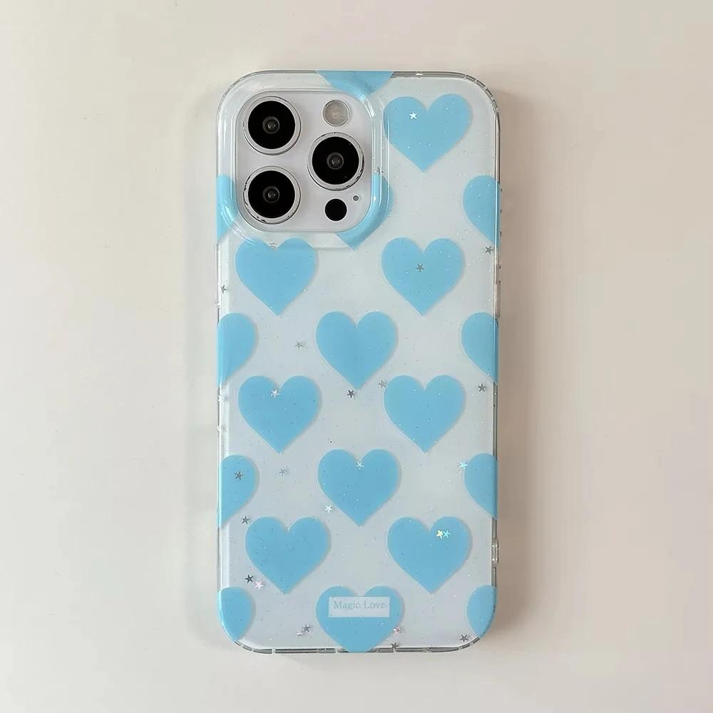 Korean INS Pink Blue HeartsPhone Case for Samsung Galaxy A37 A57 A17 A07 A56 A36 A26 A73 A55 A54 A53 A52 A34 A33 A23 A14 4G 5G