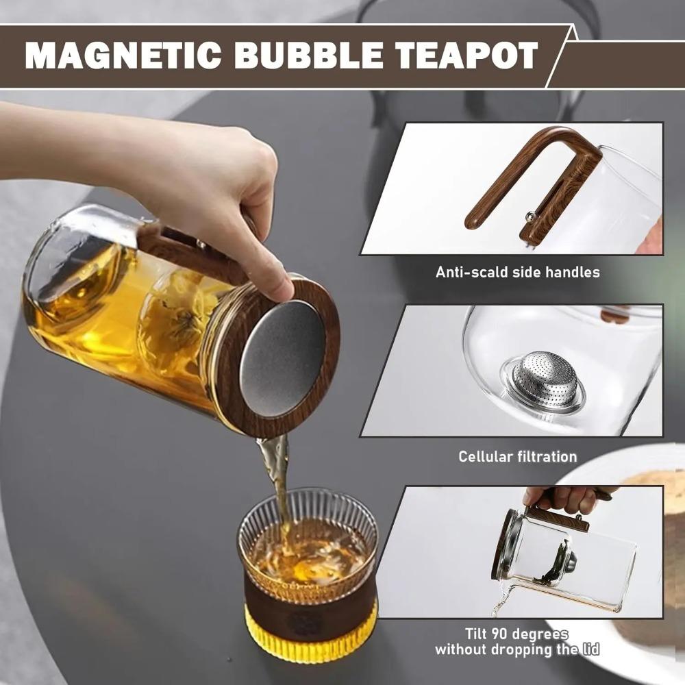 Enchanti Tea Pot with Infusers for Loose Tea 600ML with Wooden Handle One Click Switch Tea Filtration Teapots Dropshipping