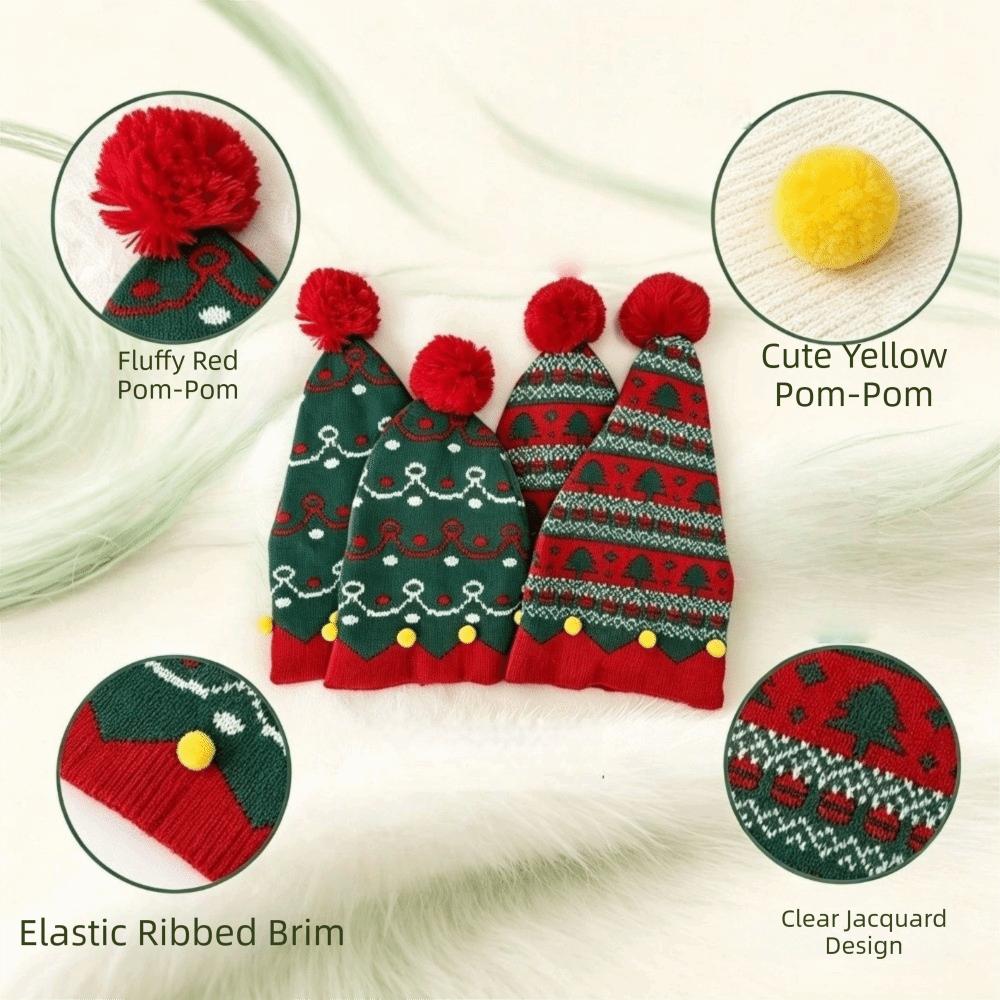 Red Green Patchwork Color Knitted Wool Cap Warm Christmas Knitting Hat Festive Decoration