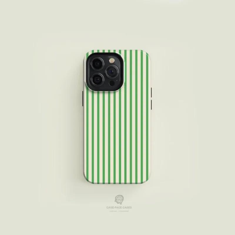 

luxury Clmj Striped Green Beige Phone Case for iPhone 16 15 14 13 12 11 Pro Max Plus Magnetic Double-layer Back Cover iPhone 11