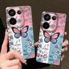 Blue Pink Butterfly Floral Pattern Case For Xiaomi 14T 13T 11T Pro Funda Redmi Note 14 13 12 11 Pro 5G 4G Leather Texture Silicone Cover