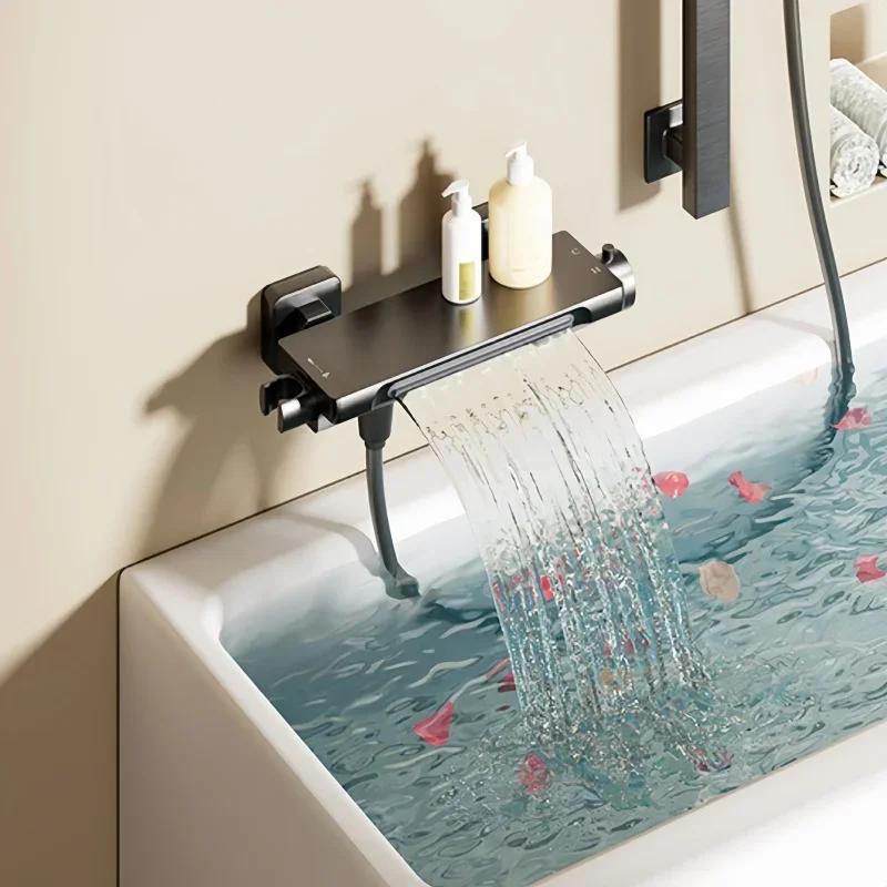 Wall Mounted Waterfall Bathtub Faucet Shower Head Set Household Bathroom Brass Hot and Cold Mixer Valve Bath Shower Faucet